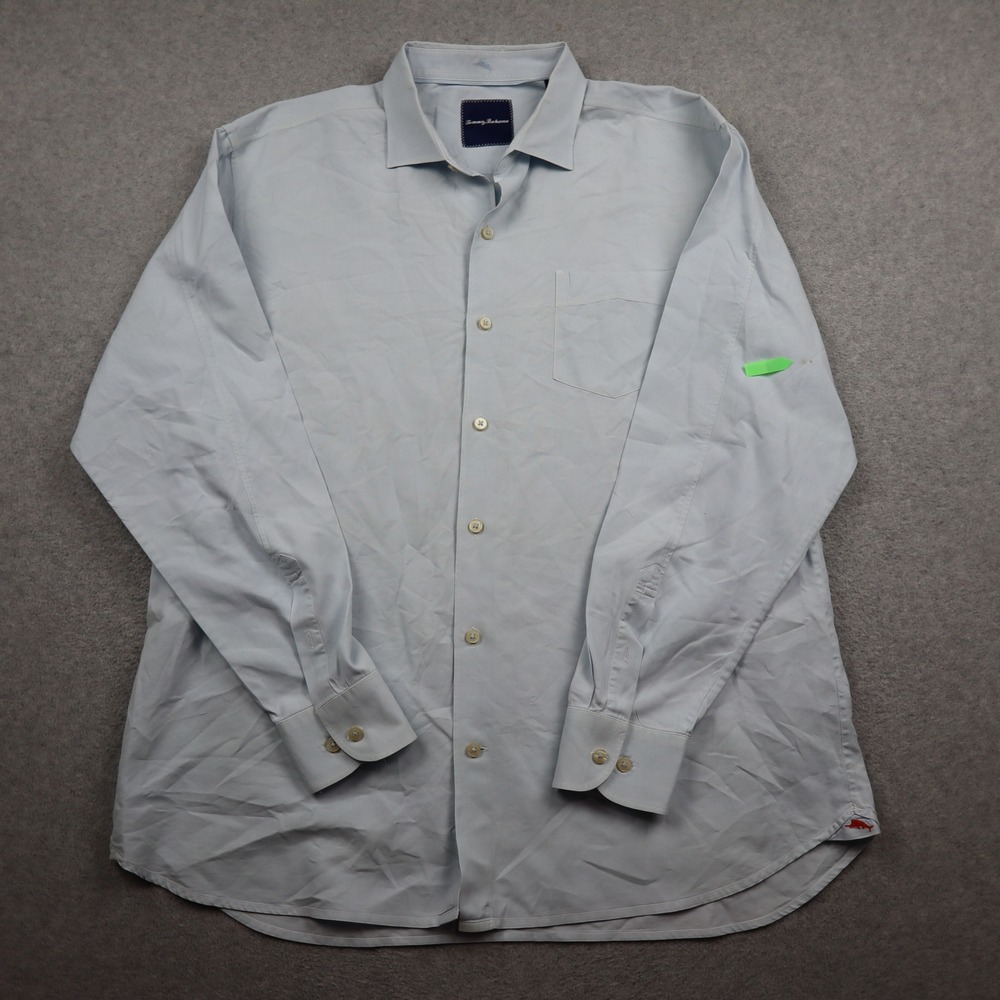 Tommy Bahama Button-Down Shirt Mens XL Light Blue Cotton Silk Long Sleeve